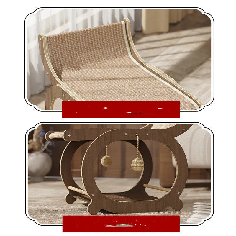 Solid wood sisal cat scratcher bed in walnut colour with scratch-resistant surface serving as multifunctional cat furniture