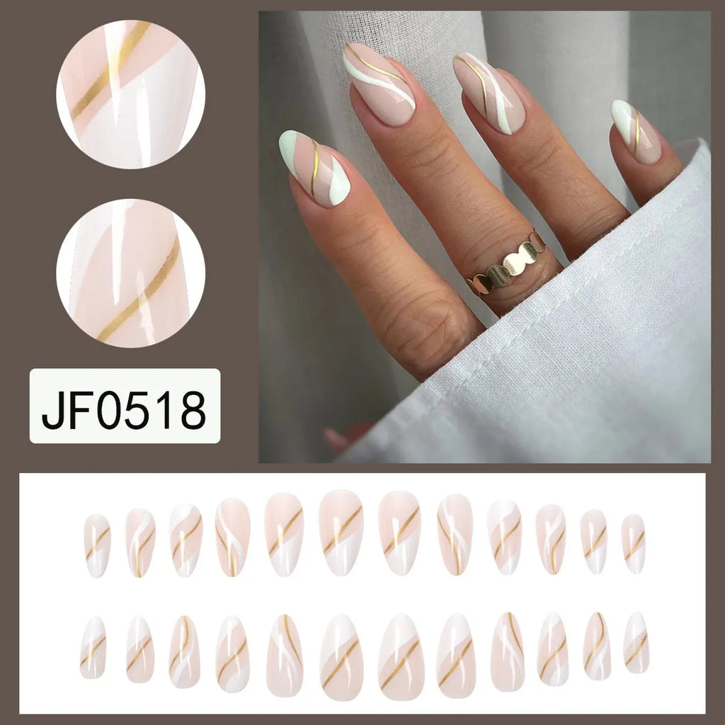 Golden Lines wearable nail stickers in medium drop shape plaid pattern with plastic armour and jelly glue
