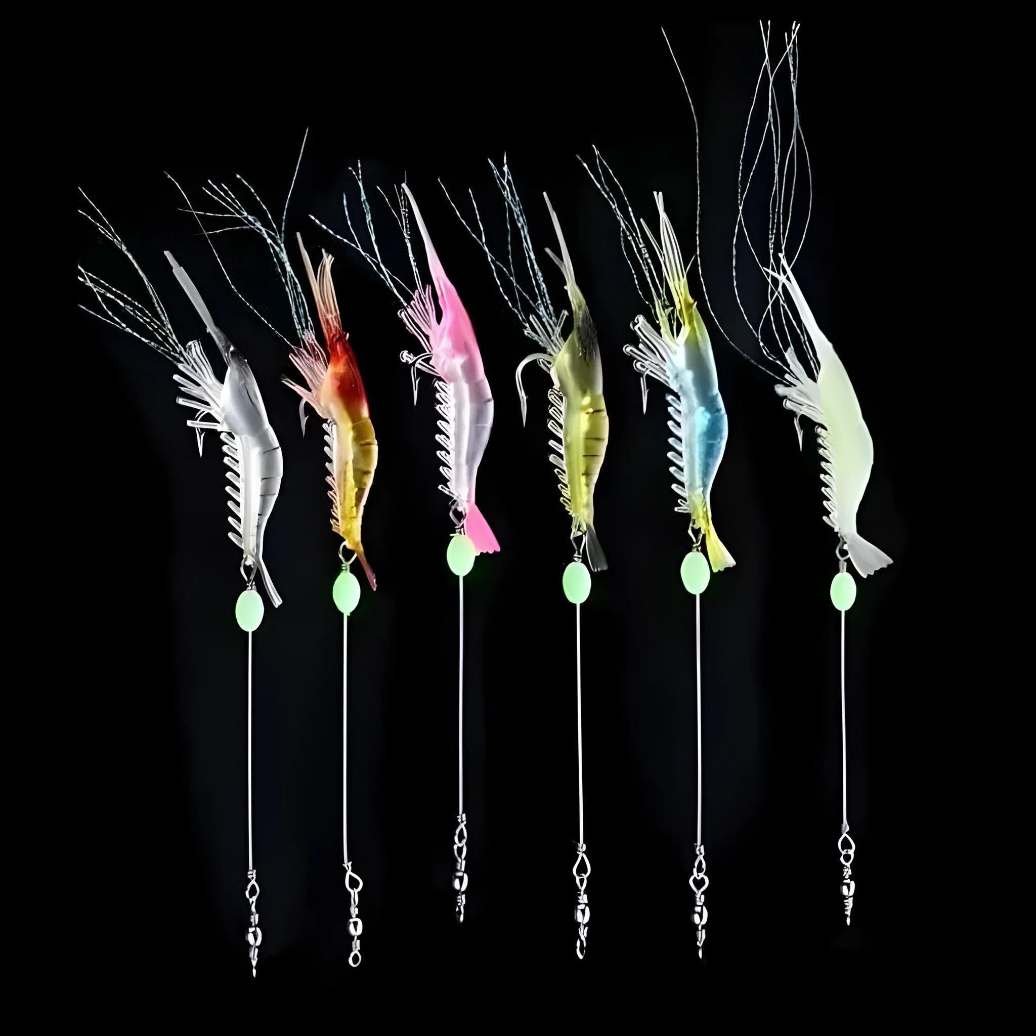 Luer soft fishing lure with integrated hook in six colour variations including black head yellow body and luminous options