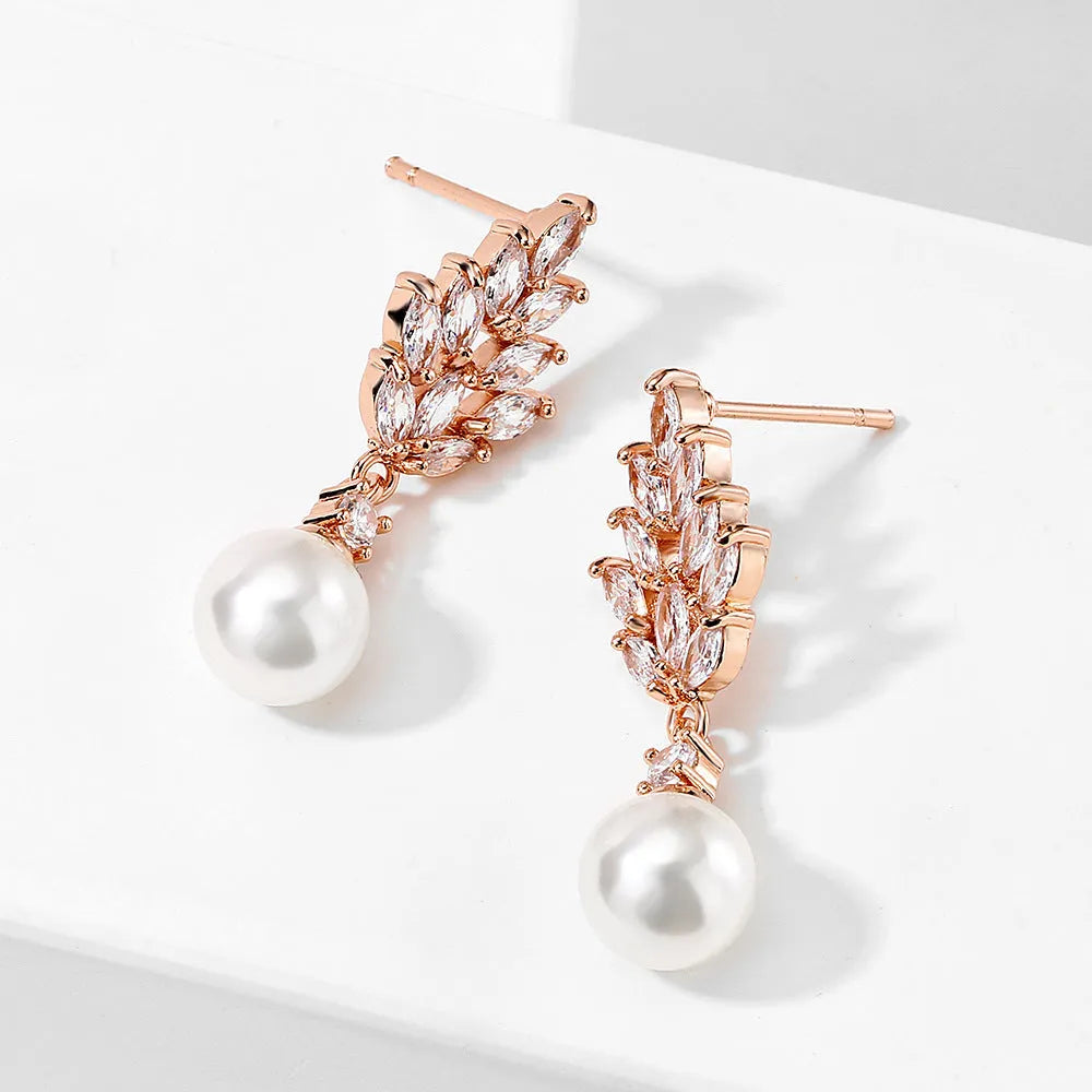 Geometric flower earrings with micro inlaid zircon stones in gold, platinum and rose gold plating options