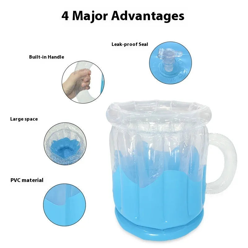 Yellow inflatable PVC ice bucket for drinks cooling at outdoor events.