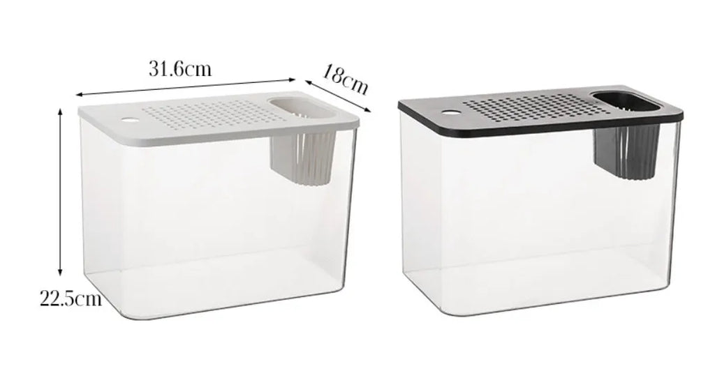 Plastic betta fish tank with cover in black or white colour, 32cm long medium size aquarium