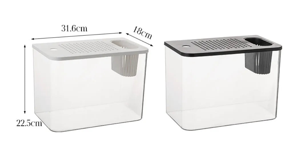 Plastic betta fish tank with cover in black or white colour, 32cm long medium size aquarium