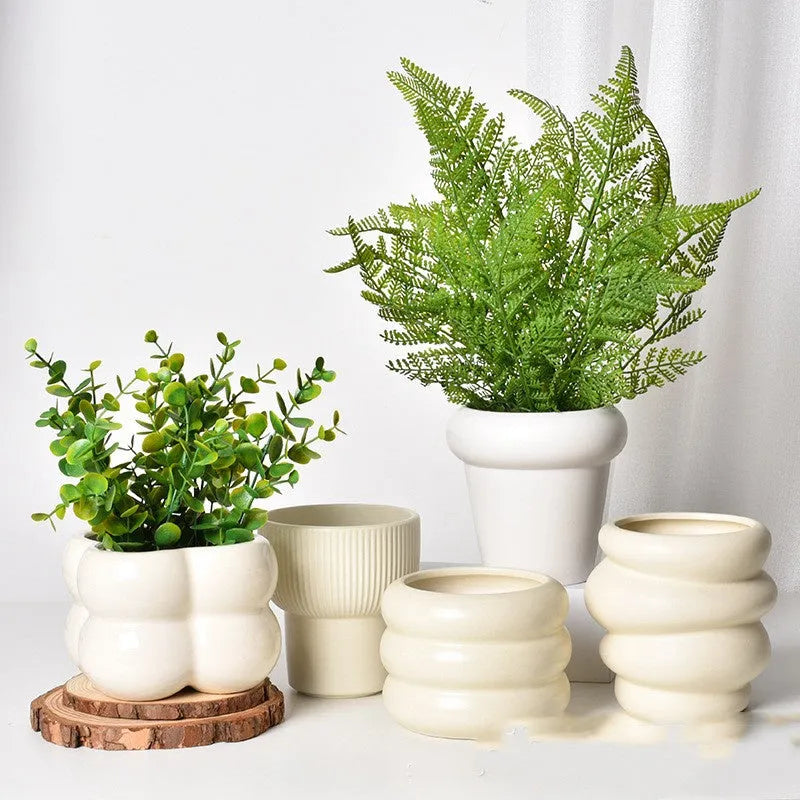 Roman column matte yellow ceramic flowerpot for indoor plants