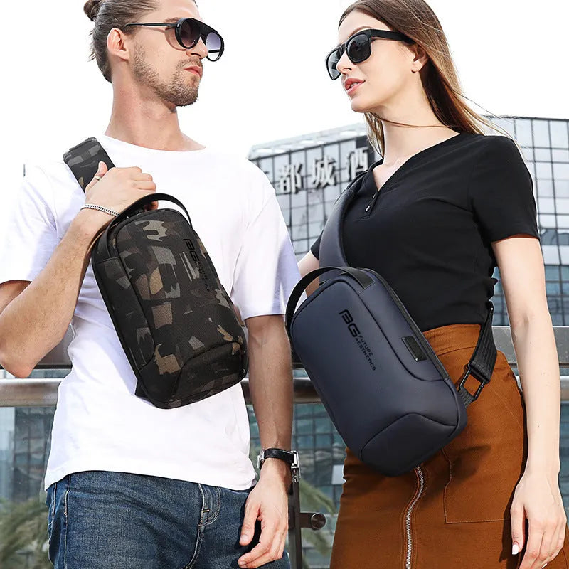 Men's black business shoulder bag with USB charging port and Oxford cloth construction