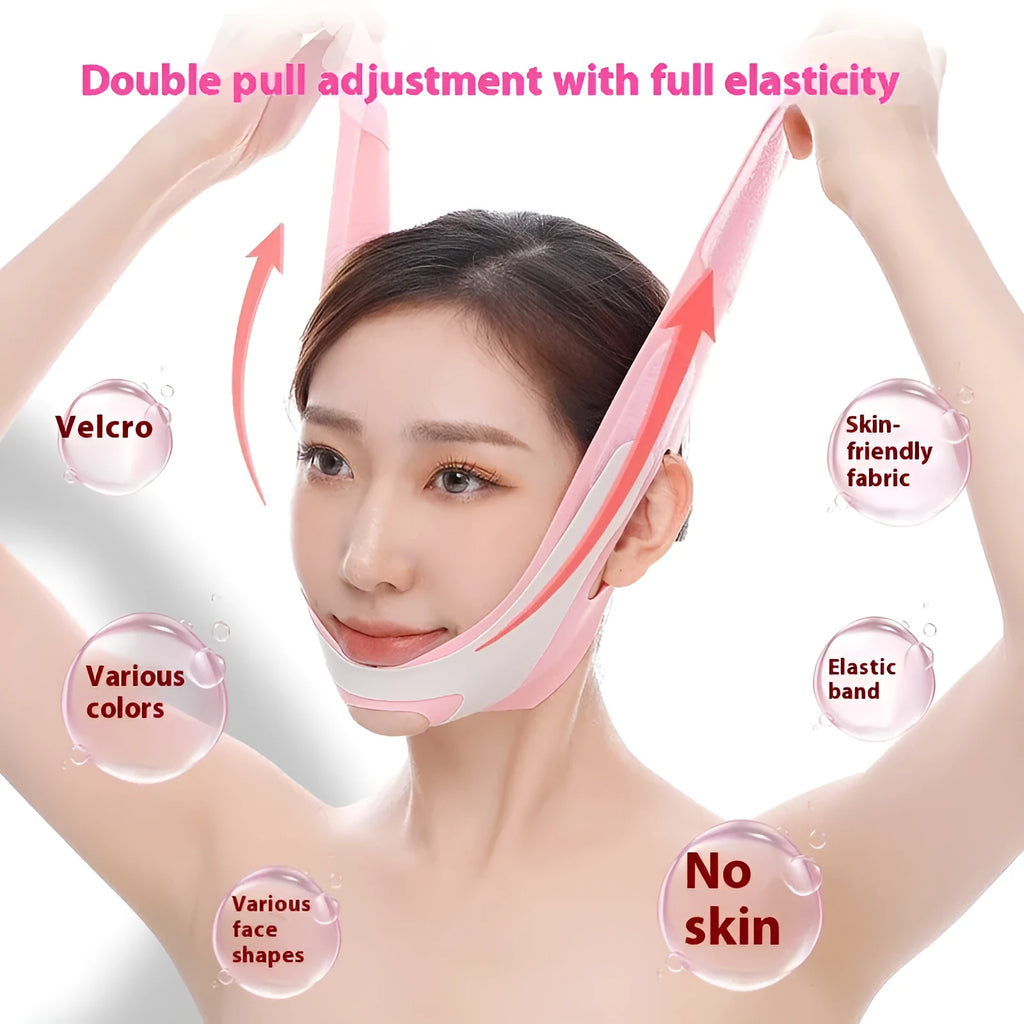 Pink elastic V face bandage for facial contouring and skincare