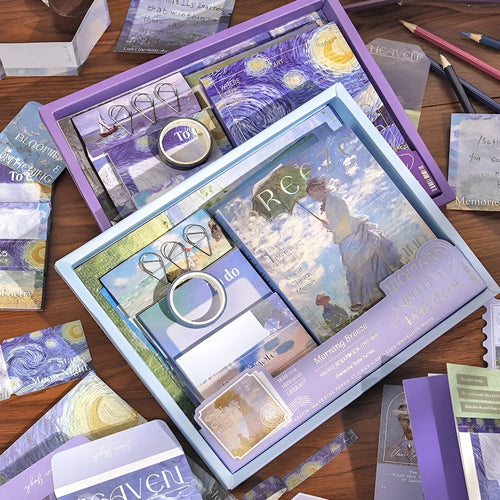A6 grid notebook creative gift box with artistic plaid design containing 12 stationery components
