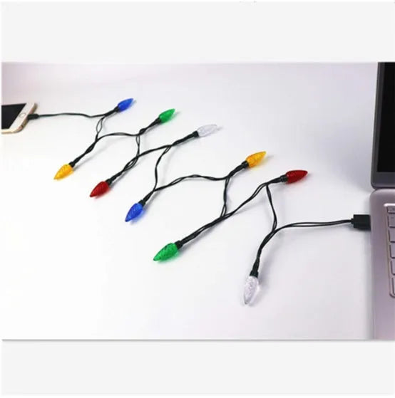 Green USB charging cable with ten flashing LED lights used for room decoration and night lighting