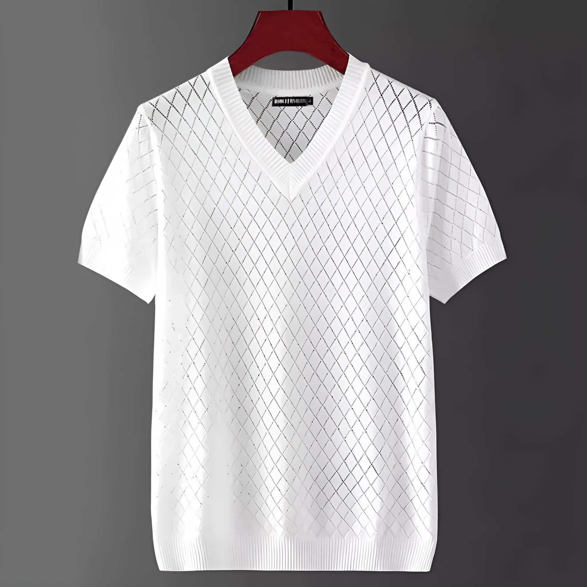 Men's ice silk V-neck t-shirt with cut-out detail in black colour, plus size Korean style summer casual top