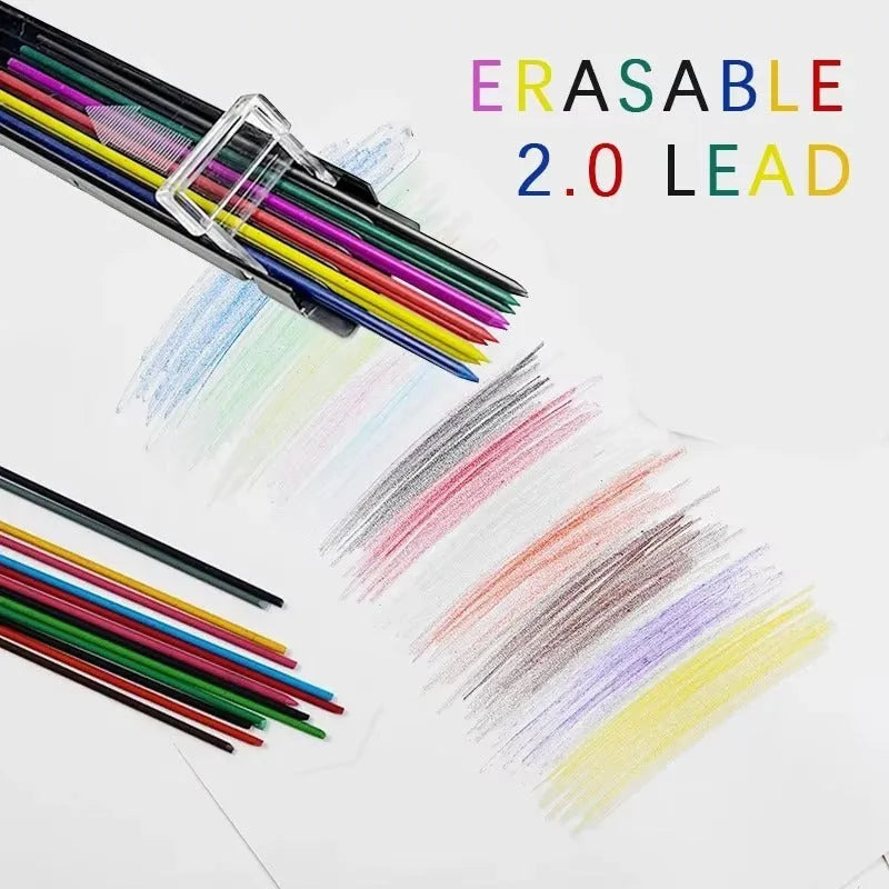 Box of 12 coloured mechanical pencil lead refills in rainbow colours