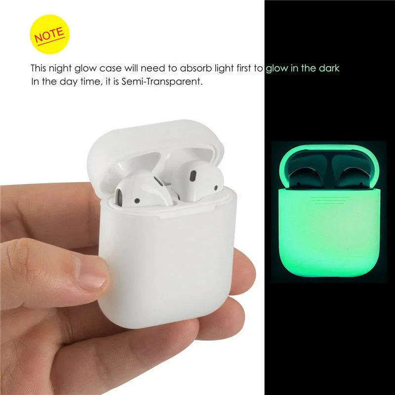 Silicone protective case for AirPods wireless earphones with luminous glow feature and flip-type opening