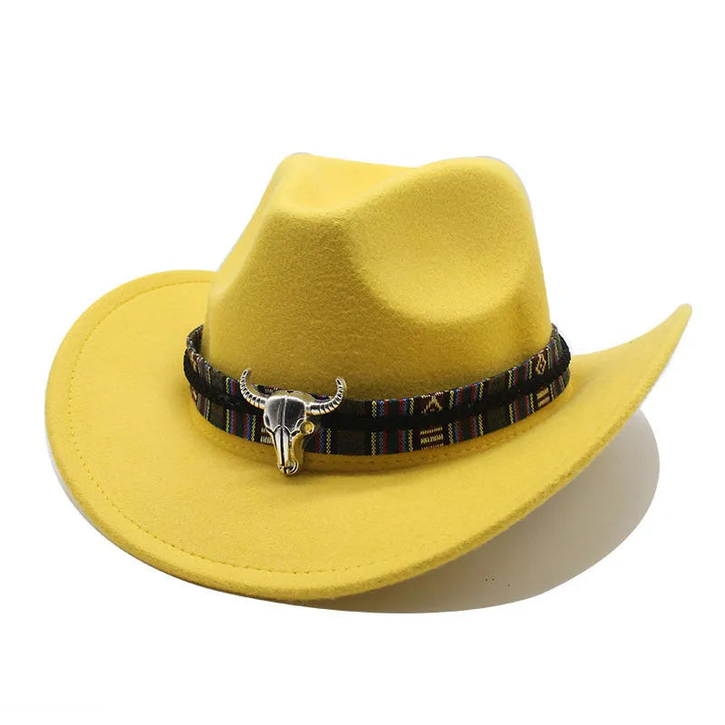 Western cowboy hat with bell crown design in wool-blend polyester fabric showing multiple colour options