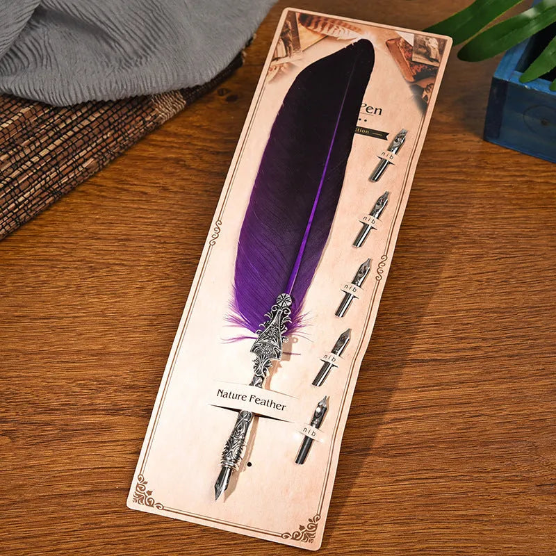 Retro feather pen with zinc alloy shell in vintage European and American design with ten colour options
