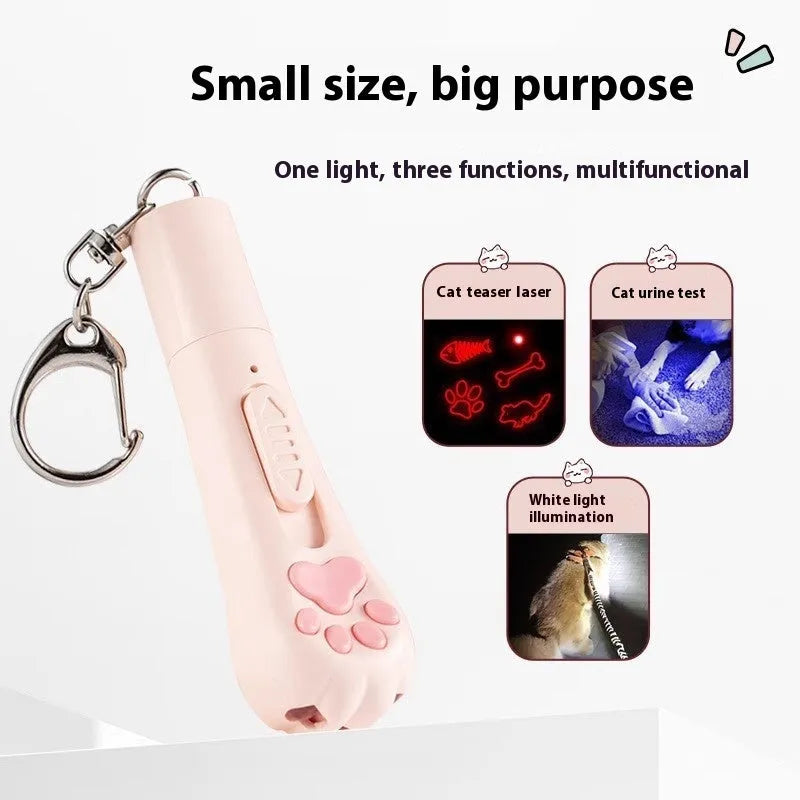 Rechargeable cat pen light toy with automatic self-hi feature in cream white, pink, or sky blue