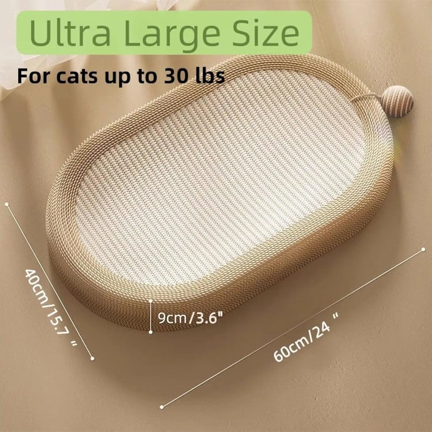 Large natural sisal cat scratching board with integrated lounging platform