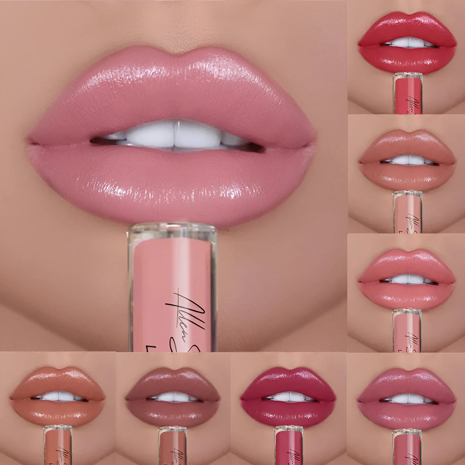 Mineral-based silky cream texture lip gloss tube showing available colour options