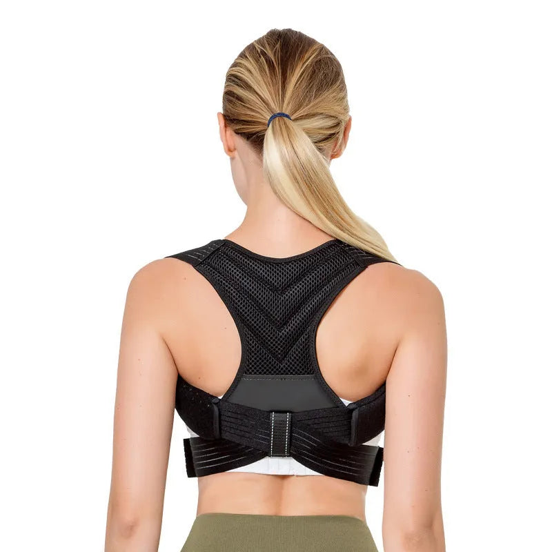 Black anti-humpback posture correction belt for back and shoulder alignment support