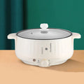 Electric hot pot with non-stick interior and integrated heating element in white or green finish