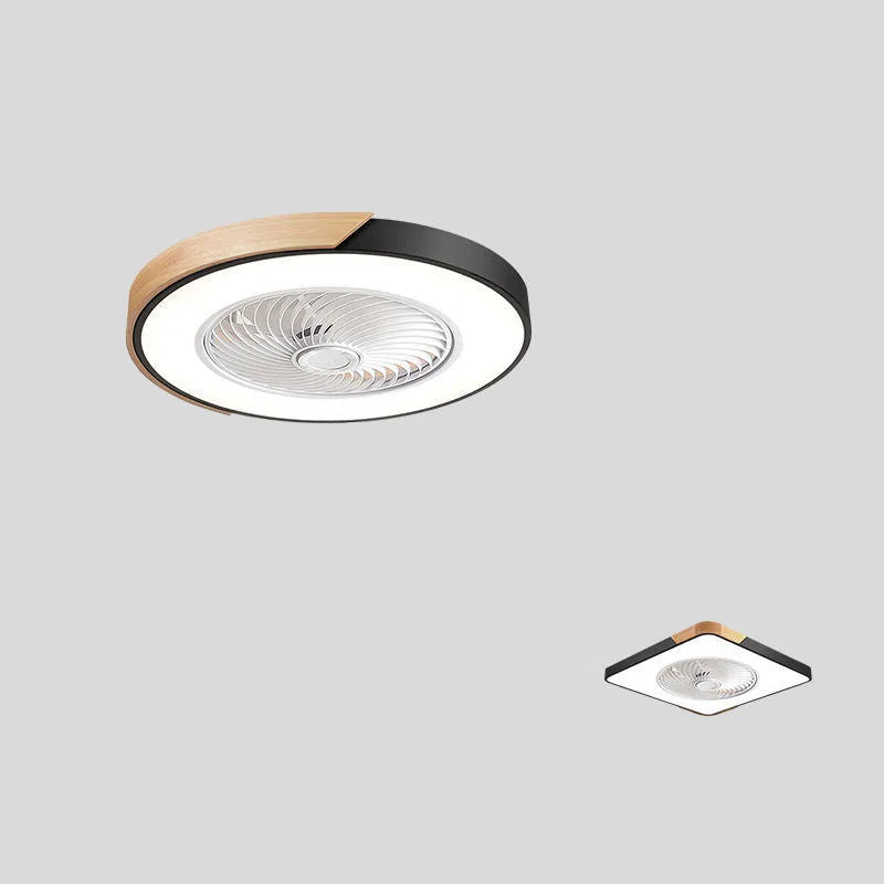 Nordic style ceiling fan lamp with solid wood construction and integrated LED lighting in three design options