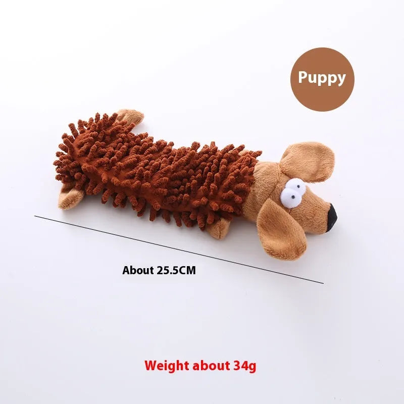 Plush horse molar dog chew toy in animal designs including brown dog, yellow duck, white chicken