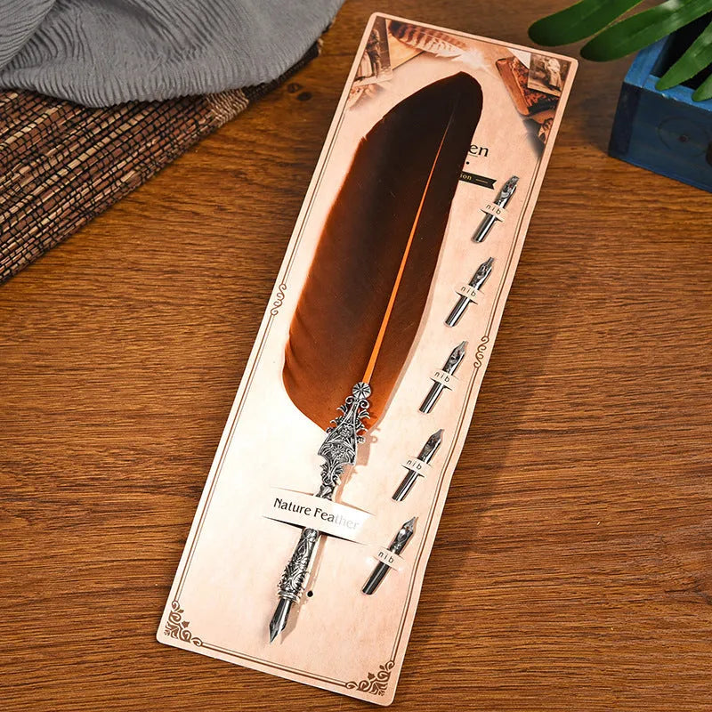 Retro feather pen with zinc alloy shell in vintage European and American design with ten colour options