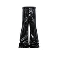 Black women's skinny jeans with a shiny patent leather coating and straight-leg style.