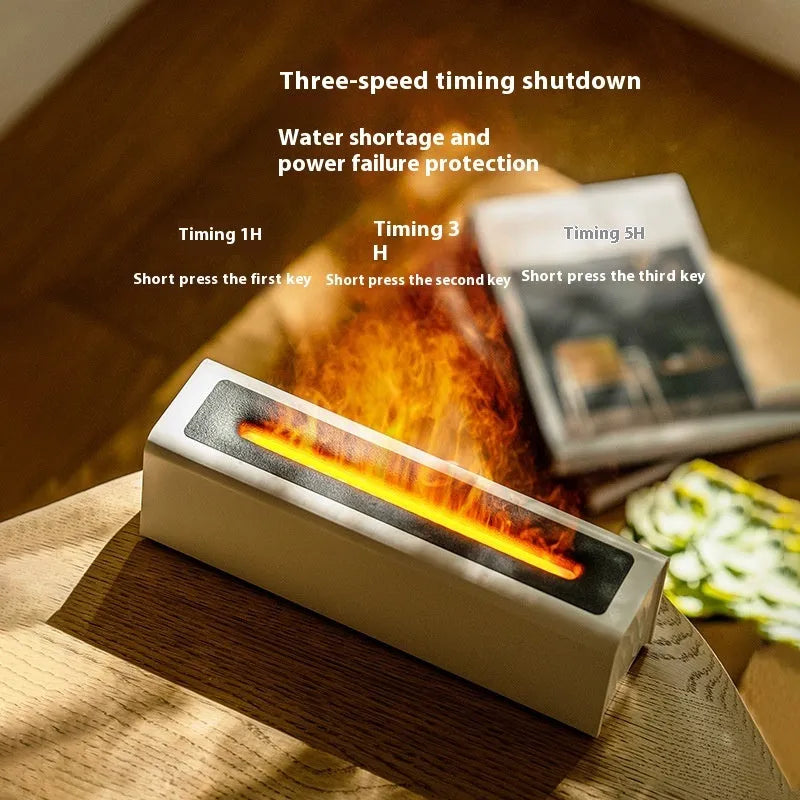 Square USB aroma diffuser with colourful flame lighting effect and water mist emission