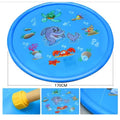 Blue PVC children's water spray play mat with marine animals, measuring 100cm by 170cm