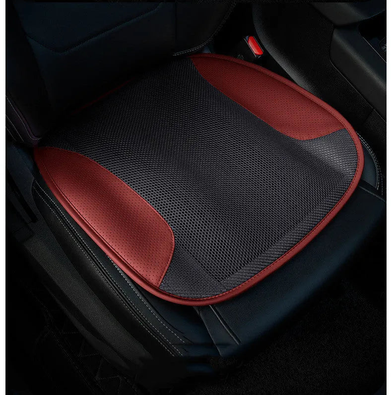 Ventilated car seat cushion with USB connection showing fan vents and suede material in black colour