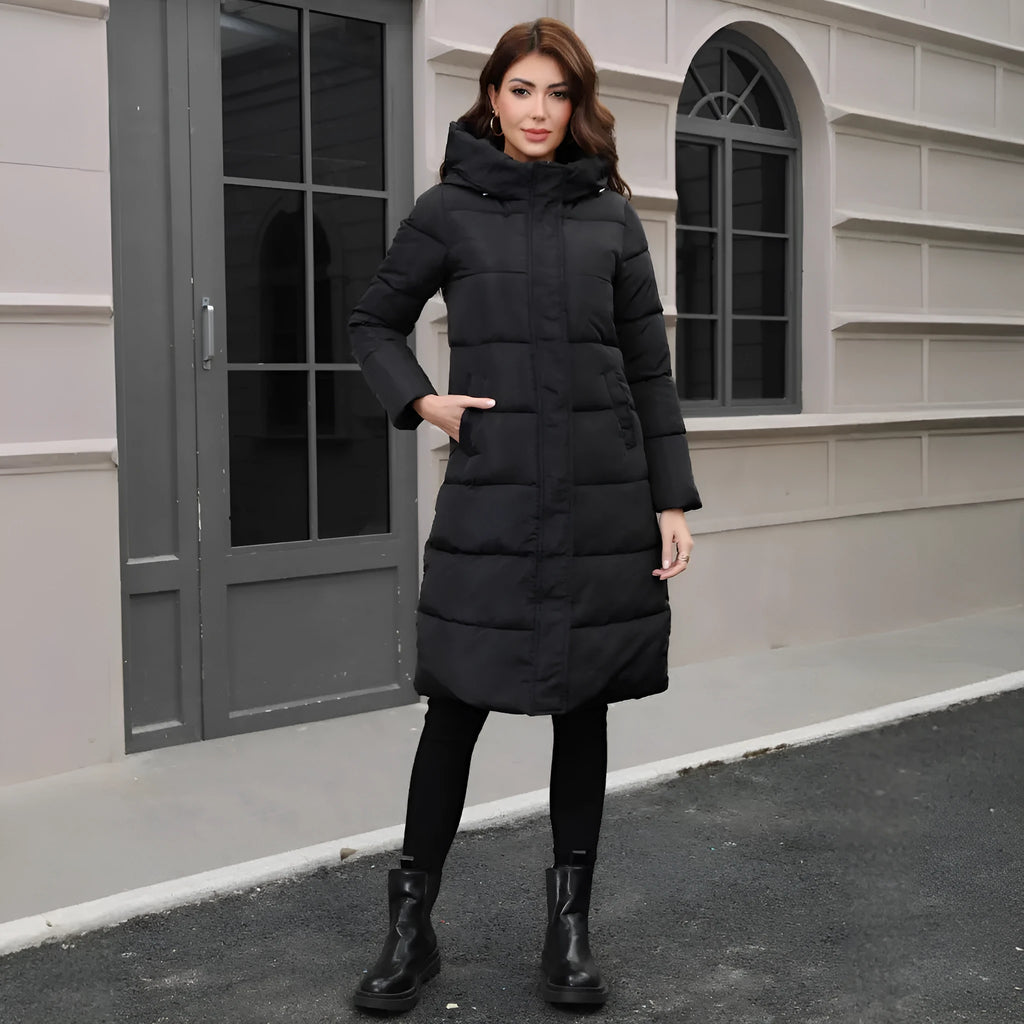 Black slim fit hooded cotton jacket with long sleeves and regular fit