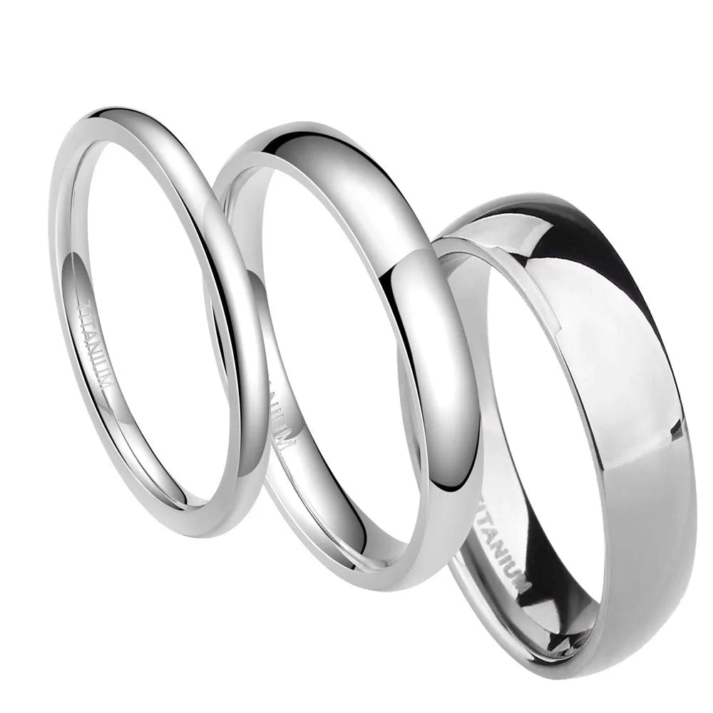 Titanium steel ring in silver colour showing 2mm, 4mm, 6mm, and 8mm width options