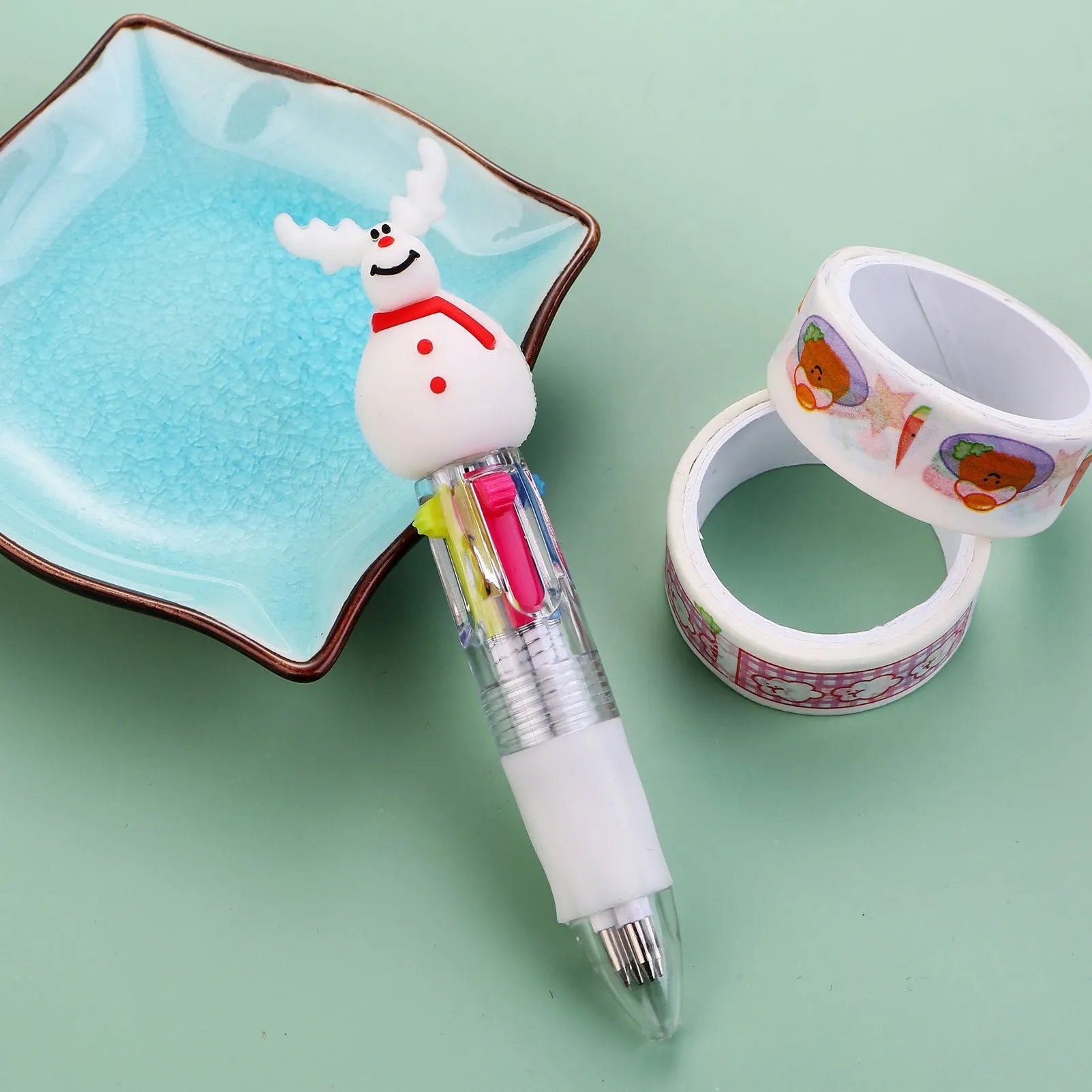 Christmas four-colour press ballpoint pen showing 11cm length with festive designs