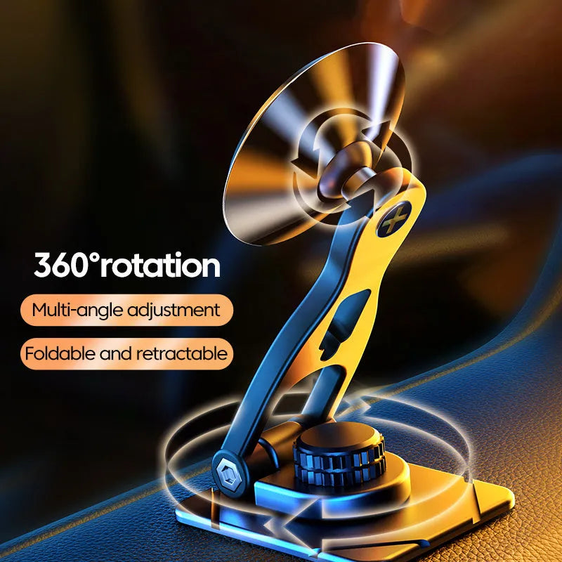Telescopic folding car phone holder with magnetic suction dashboard mount in black or silver