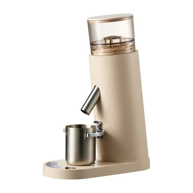 Portable electric coffee grinder machine in retro style with stainless steel 0.5L reservoir.