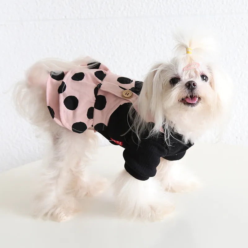 Pet clothing couple outfits with lapel shoulder straps in four-legged and skirt styles