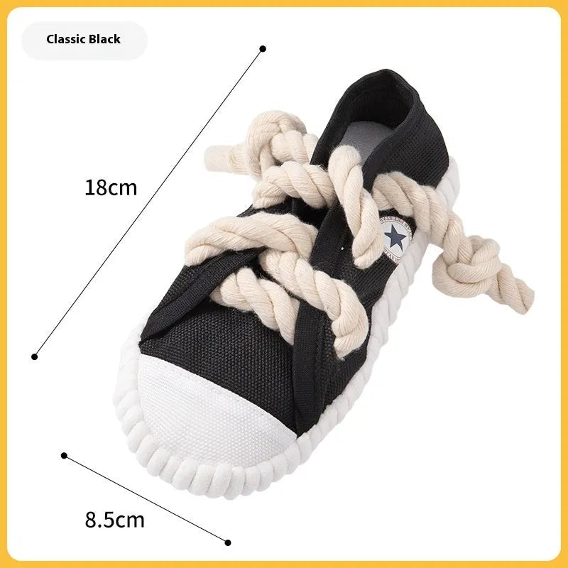 Plastic dog slippers chewing toy in yellow, black or sea fog blue colours with sound activation feature