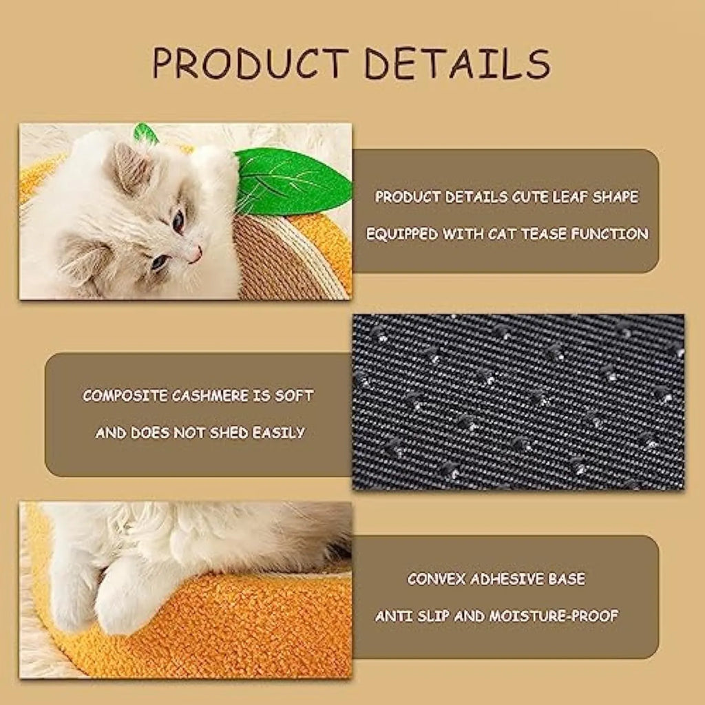 Yellow round sisal cat scratching board with integrated sleeping area for small breed cats
