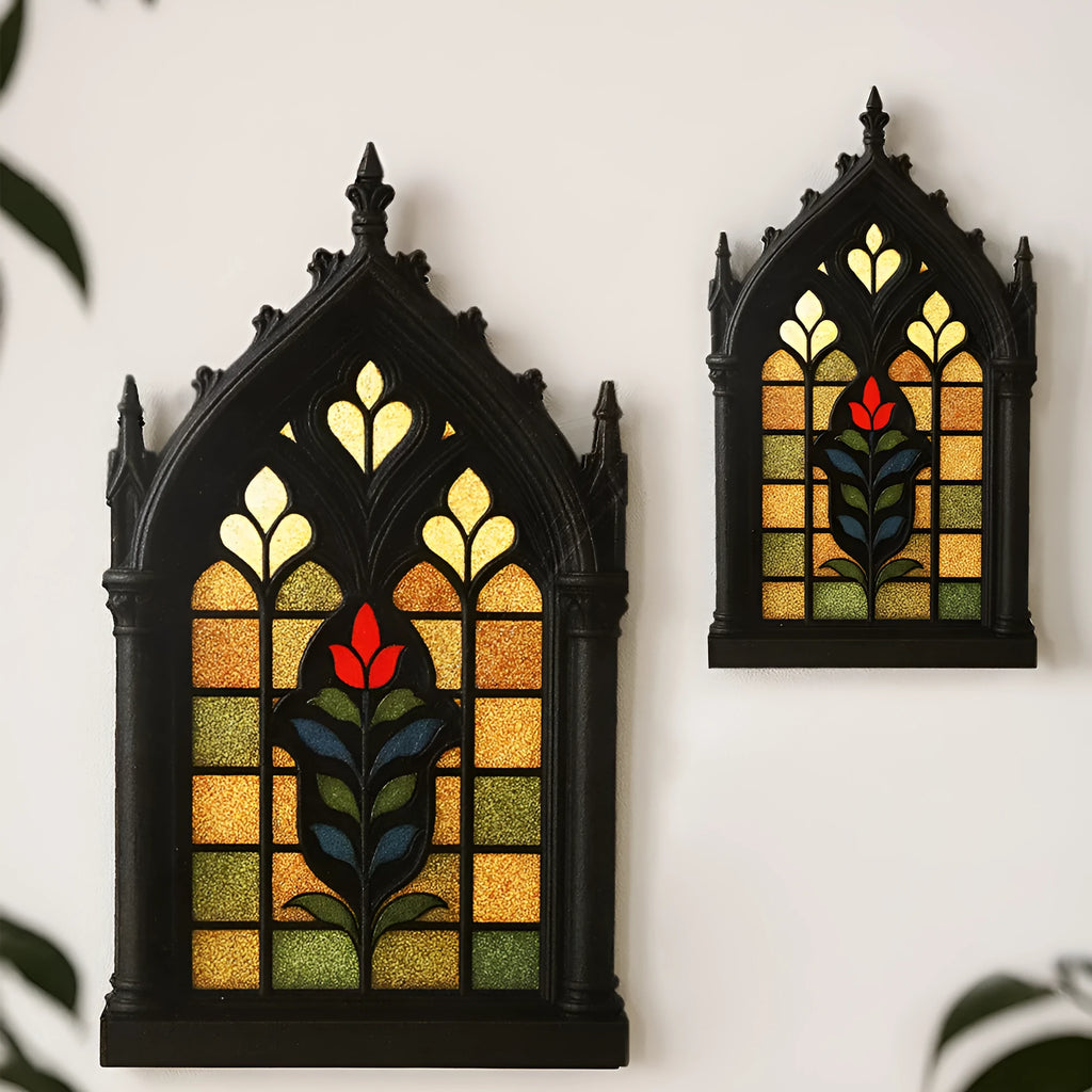 Black wooden gothic arch door frame wall shelf storage rack decorative pendant.