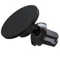 Black aluminium magnetic car phone holder clipped to car air vent