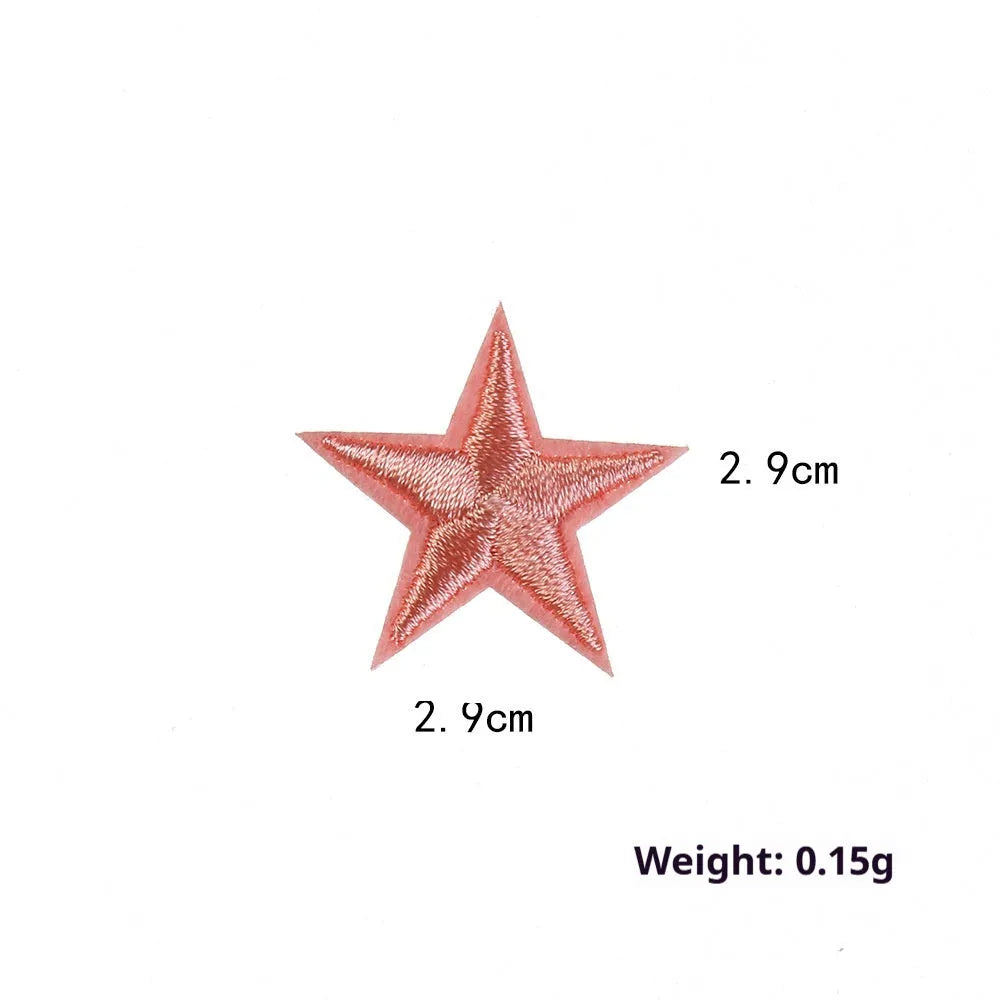 Colourful handmade embroidered five-pointed star cloth stickers for DIY decoration on fabric.