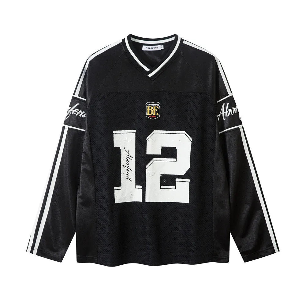 Men's digital printed V-neck long-sleeved T-shirt in black and white colour options