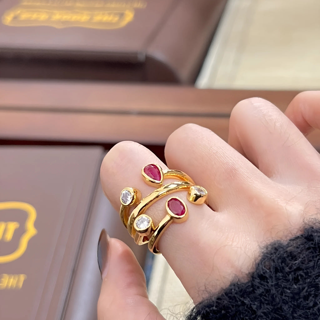 Retro style double-headed diamond ring with irregular geometric cross design in two-tone colours