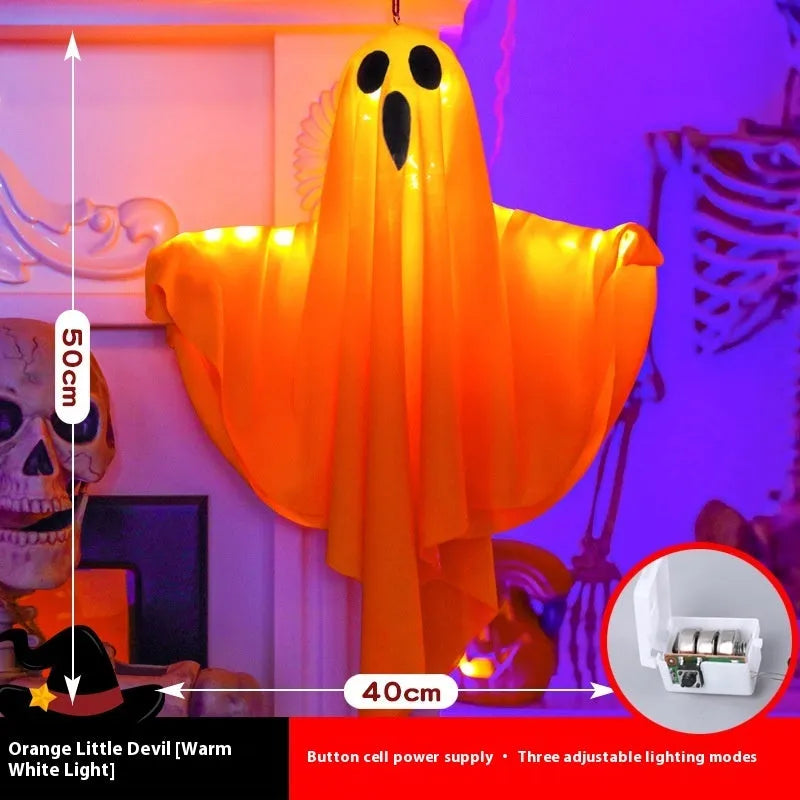 White and orange cloth ghost light with 4.5V button electronics for Halloween party arrangements