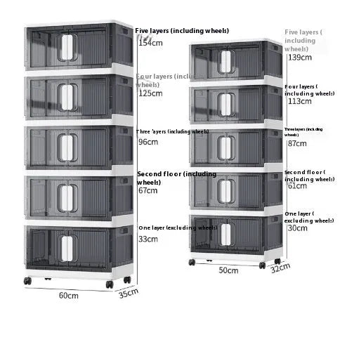 Foldable PP plastic storage locker with wheels available in white or gray with multiple layer options for shoes and toys