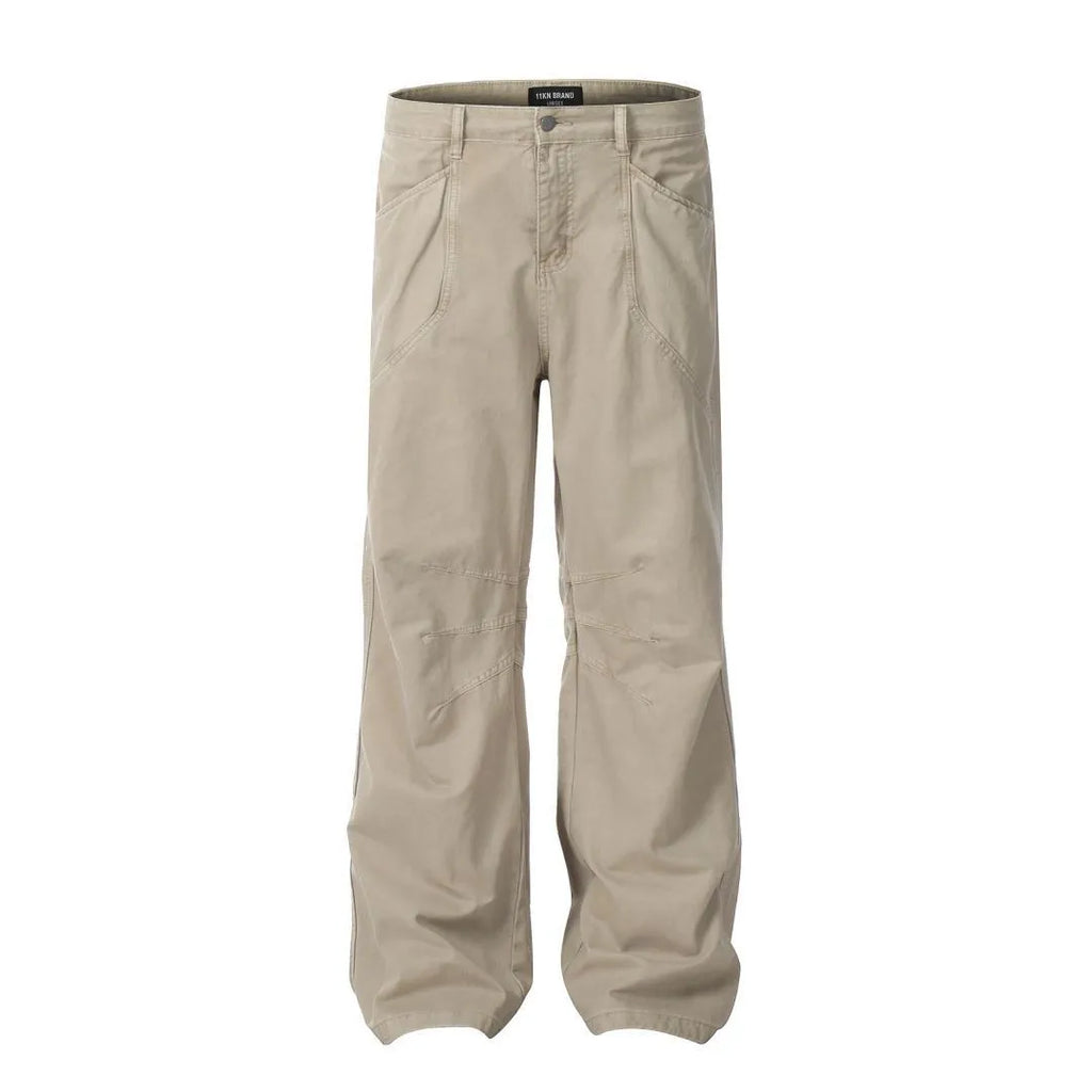 Men's brown loose straight-leg trousers with high waist and wide leg opening