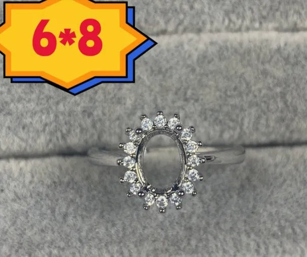 Oval denier ring with 6x8mm stone and five-pointed star decoration in Korean style