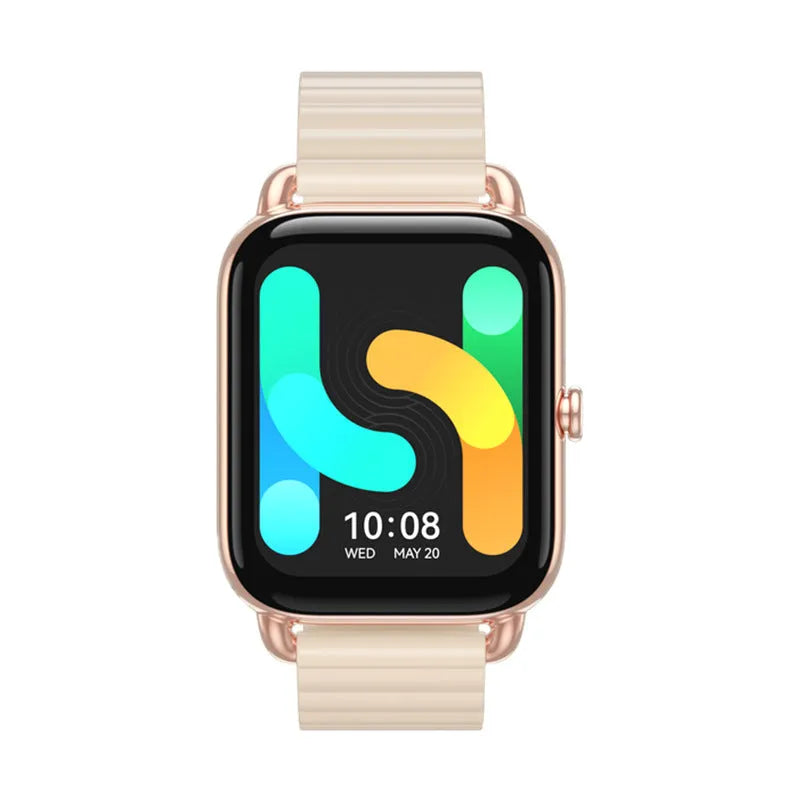 HAYLOU RS4 Plus smartwatch in black, silver, or champagne with AMOLED screen and silicone strap.