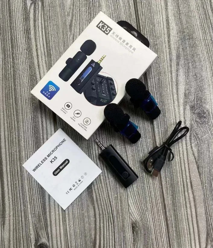 Wireless collar clip lavalier microphone with smartphone connector options for Type-C, Lightning, and 3.5mm jacks.