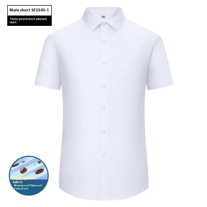 Men's short sleeve bamboo fibre shirt with square collar in slim fit business style