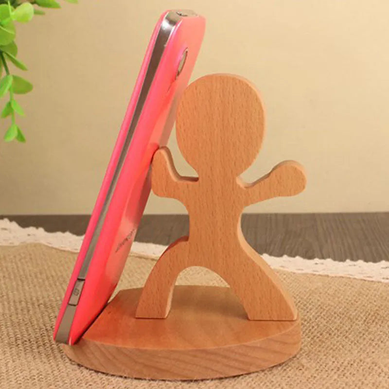 Solid beech wood mobile phone holder with detailed resin animal carving in choice of 22 animal styles